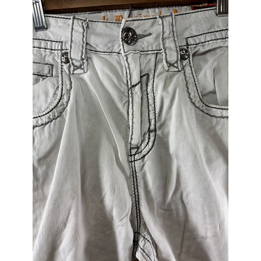 Rock Revival Corduroy Shorts Mens 32 Light Grey Slim Fit Heavy Stit Fleur-De-Lis - Picture 9 of 12